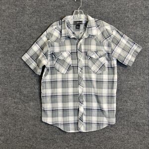Casual Country Mens Blue Plaid Pearl Snap Western Shirt Size XL Short Sleeve